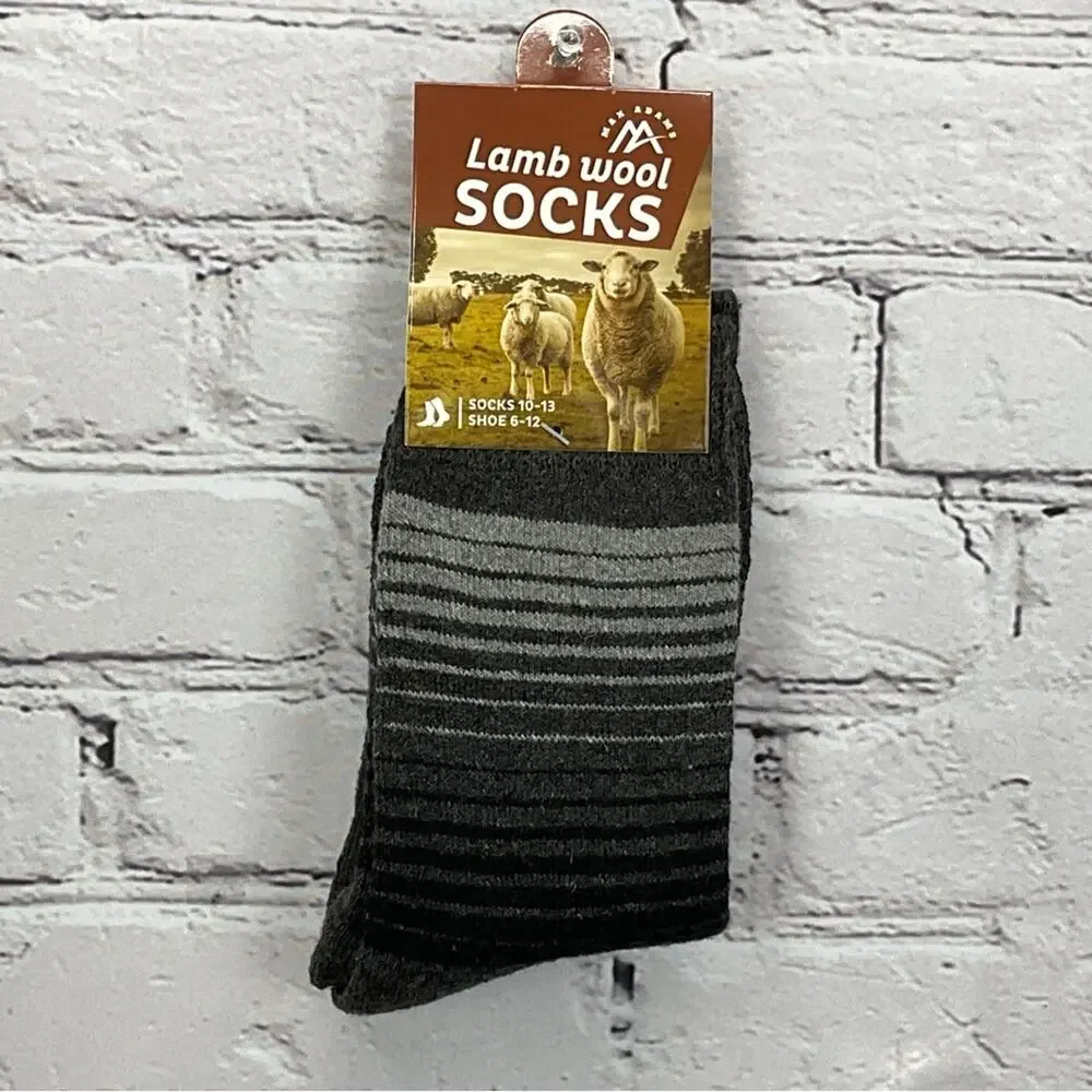 Max Adams Lamb Wool Socks Men's Size 10-13 Black/Gray Stripe Ombre 2 Pair Casual